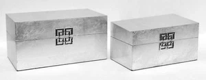 Handmade Decorative Box- Silver Foil wood storage box Sets/ 2pieces- 34/29 - Picture 1 of 24