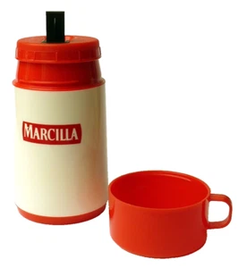ºººTERMO CON TAZA PLÁSTICO ROJO MARCA ALADDIN PUBLICIDAD MARCILLA AÑOS 70 80ººº - Imagen 1 de 9