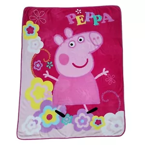 Peppa Pig Pink Flower Fleece Throw Blanket Girls 2003 Plush Bedding Toddler Kids - Picture 1 of 11