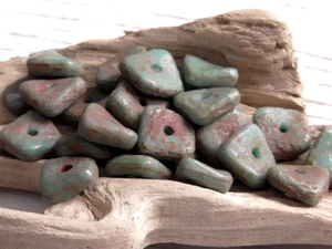20 - 8mm CZECH TURQUOISE GREEN RUST BROWN STONE FINISH ETCHED WAVY RONDELLE BEAD - Picture 1 of 3