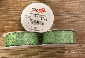 Sopp Stoffband grün Ostern Garten 1" x 3 Yard gewebt Deutschland 3 Rollen NEU - Bild 1 von 6