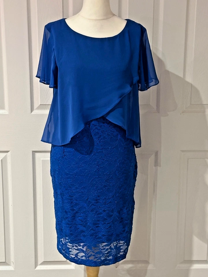 Ronni Nicole Short Sleeve Caplet Top Over Lace Dress - Cobalt - Size 16 - BNWT - Image 1 of 4