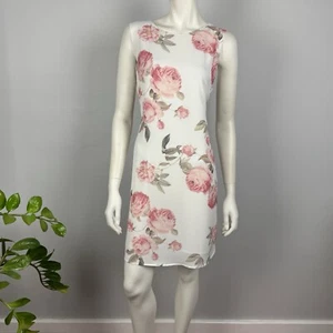 Vestido recto Florence talla 14 blanco rosa floral forrado sin mangas cuello redondo para mujer - Imagen 1 de 14
