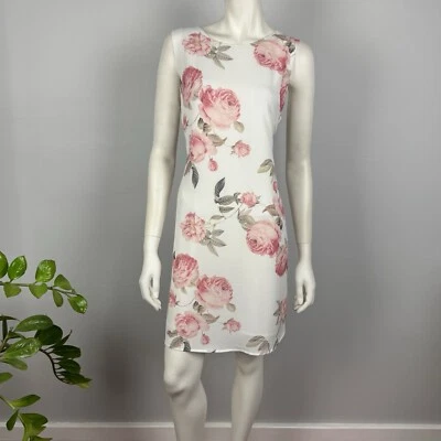 Vestido recto Florence talla 14 blanco rosa floral forrado sin mangas cuello redondo para mujer Foto 1 de 4