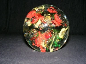 Vintage 4" Art Glass Bubbles & Color Splashes Round Paperweight Unsigned - Picture 1 of 9