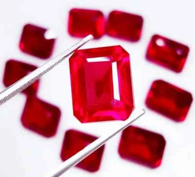 Red Ruby Natural 100 Ct 9-10 Pcs Emerald Cut Certified Loose Gemstone Lot - Image 1 of 4