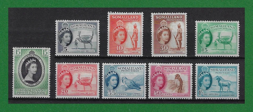 S671, Somaliland, 1953, QEII, Coronation, 8 X Birds, Animals, Solider, MLH - Image 1 of 1