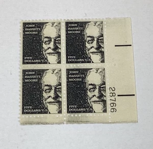 U.S. Stamp Plate Block #1295a John Bassett Moore $5 Mint NH 1965-1978 - Picture 1 of 2