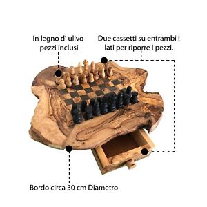 Scacchiera realizzati in legno d'ulivo con pezzi  fatti a mano Giochi Adulti 