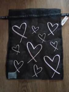 NWT Victoria's Secret Lingerie Laundry Bag Drawstring Black Embroidered Heart - Picture 1 of 1