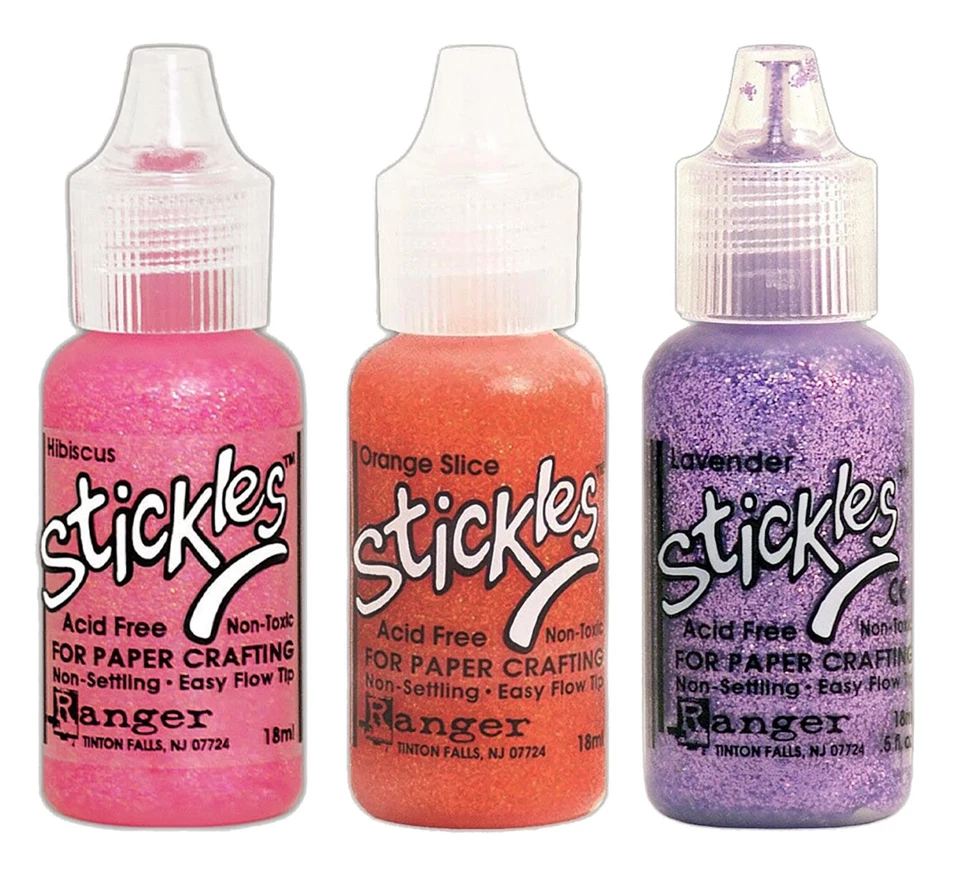 Ranger, Pegamento Brillo Stickles, 3 Colores, Rosa Hibisco, Rebanada Naranja, Lavanda Foto 1 de 1