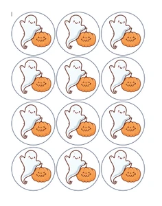 12 Lindas Imágenes Comestibles Fantasmas de Halloween, Imágenes de Postre, Papel de Oblea Precortado - Imagen 1 de 4