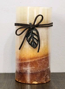 PIER 1 ONE IMPORTS Fall Festival PILLAR CANDLE 6” X 3” Wrapped Fall Leaf Retired - Picture 1 of 8