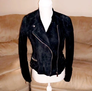 BARBARA BUI Black Suede Moto Jacket SZ S - Picture 1 of 6