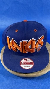 New York Knicks New Era  9FIFTY  Snapback Hat Large Spellout  Blue And Orange - Picture 1 of 14