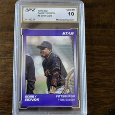 Barry Bonds Error Card 1990 Star #8 Mint Graded GEM MT 10