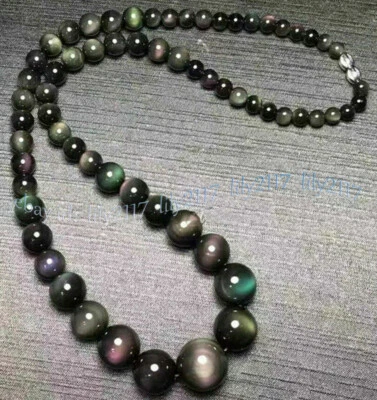 Collar torre cuentas piedras preciosas redondas obsidiana negra ojo arco iris 6-14 mm 16-36" Foto 1 de 4
