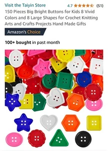 150 Piezas Botones Grandes Brillantes para 8 Colores Vivos y 8 Formas Grandes para Croch... - Imagen 1 de 4