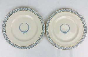 2pc Vintage 1940s Tatler of Trenton 10” Dinner Plate Blue Laurel Leaf Gold Trim - Picture 1 of 7