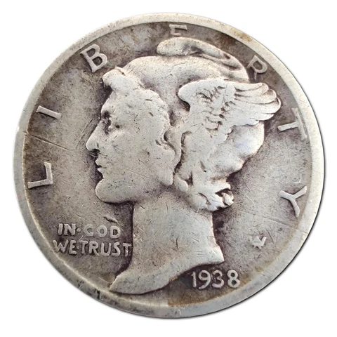 1938-S Mercury Dime VG Very Good 90% Silver Cover