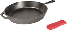 Cast Iron Skillet with Red Silicone Hot Handle Holder, 12-Inch