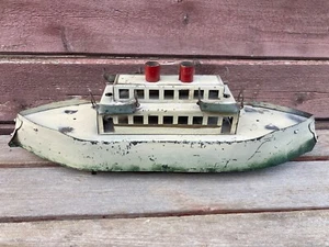 Antique Dayton Schieble Hill Climber Large Tin Ship Boat 18" w Life Boats 1900s - Picture 1 of 6