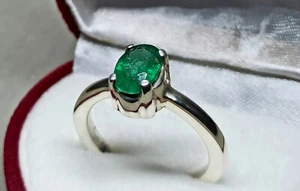 Natural 2 Ct Rich Green Zambian Emerald Sterling Silver 925 Handmade Women Ring - Picture 1 of 12