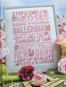 Cross Stitch Chart Only - Typographic Sampler Rose Flower Names In Pink Sampler - Picture 1 of 1