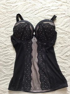 burlesque lace vest chemise black stretchy ann summers padded Bra Sz 16B/C 42B/C - Picture 1 of 5