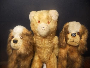 3 LOT Vintage 2 DOGS TEDDY BEAR CARNIVAL Type 1950s 11 in Poss German Straw Fill - Picture 1 of 5
