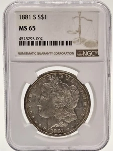 1881-S MORGAN DOLLAR NGC MS65 FLASHY BEAUTIFUL RIM TONING - Picture 1 of 8