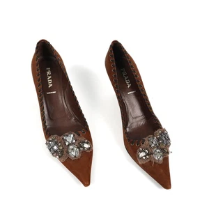 Prada braune Leder Pumps verziert Kitten Heels Größe EU 40,5 / US 10,5 - Bild 1 von 5