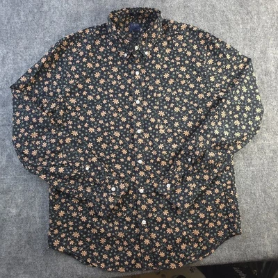 J Crew Flex Washed Shirt Large Slim Fit Orange Floral Geometric Long Sleeve - Image 1 of 4