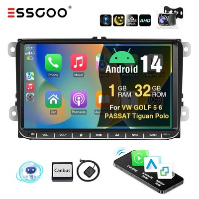 32G Android 14 Autoradio 9" para VW Golf MK5 6 Caddy Skoda Touran Tiguan GPS RDS - Imagen 1 de 4