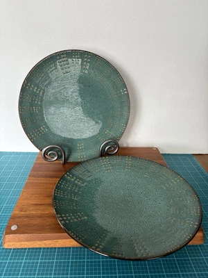 Daymon Jade de Mikasa Cerámica Gres 2 Platos de Cena Gourmet Básicos Verde azulado En muy buen estado Foto 1 de 4