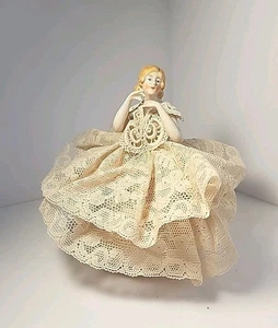 Antiguo cojín de media muñeca de porcelana alemana con peinado georgiano muñeca alemana - Imagen 1 de 17