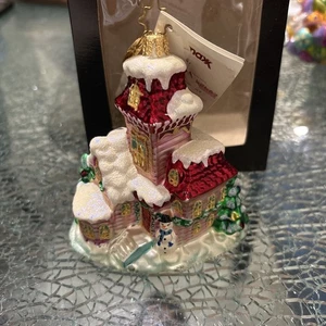 Christopher Radko Midnight Magic House mit Schneemann Glas Weihnachtsschmuck Anhänger - Bild 1 von 4