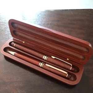 Vintage wooden ballpoint pen with matching pencil  in case - Picture 1 of 7