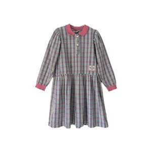 Vintage OshKosh B’Gosh Plaid Seersucker Dress Girls 6 Long Sleeve Collar Pink - Picture 1 of 9