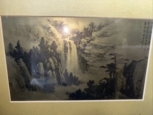 Litografia cinese incorniciata Jen Fong "Cascata in primavera" metallizzata 13x9,5 - Foto 1 di 7