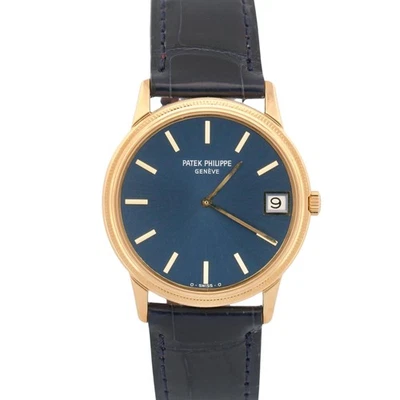 Patek Philippe Calatrava couro azul ouro amarelo 18K automático 33mm 3602J - Imagem 1 de 4