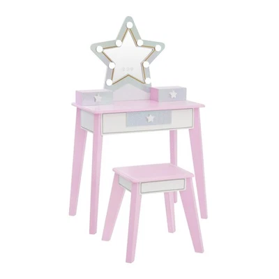 Juego de Tocador Estrella con Luces LED para Niñas, Rosa 2 Piezas Mesa de Maquillaje Infantil con... Foto 1 de 4