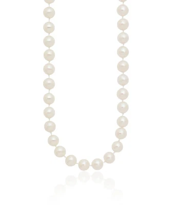 Collar de cadena de perlas cultivadas de agua dulce redondas blancas de 8 mm de oro amarillo macizo de 14K Foto 1 de 4