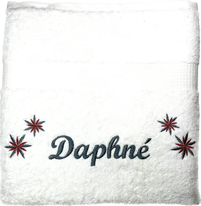 Handtuch bestickt mit Namen und 4 Blumen, Handtuch, Duschtuch, Saunatuch - Bild 1 von 28