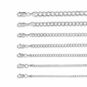 14K White Gold Solid 2mm-8mm Cuban Curb Link Chain Pendant Necklace 7"- 30"