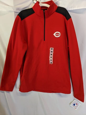 Cincinnati Reds Mens M Red Pullover Quarter Zip Sweatshirt MLB Baseball NWT Cover