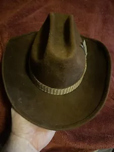 PRE-OWNED BROWN COWBOY HAT 100% WOOL SIZE 7 1/8, EUC - Picture 1 of 12