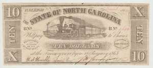 1862 State Of North Carolina $10 Dollar Note - Fine/VF - Scarce - Raleigh, NC - Picture 1 of 2