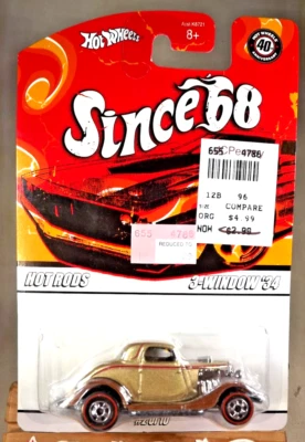 2008 Hot Wheels Since 68-Hot Rods 2/10 3-WINDOW '34 Gold w/Red Line Chrome BW Sp - Image 1 of 4