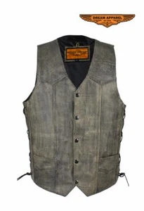 Men's Motorcycle Leather Vest w/ Laces & Native American Design Distressed Brown - Picture 1 of 8